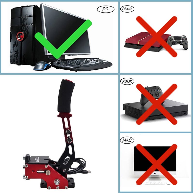 CNRAQR PC Racing Game USB Handbrake for 16Bit SIM for Racing Games, Compatible with G27 G29 G920 G923 T500 T300 Simulate Linear Handbrake Red（With Fixing Clip and Plate - Image 3